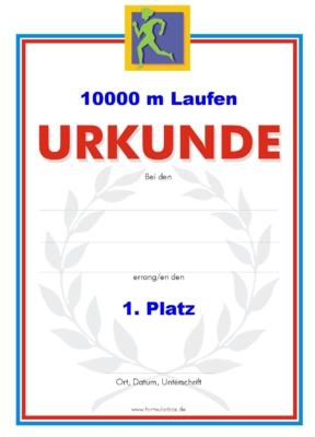 10000 m Laufen Urkunden (51 Stück) - Das Set '10000 m Laufe' besteht aus Urkunden für die Platzierung 1 bis 3.
