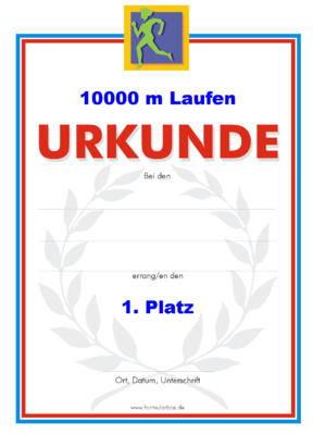 10000 m Laufen Urkunden (51 Stck) - Das Set '10000 m Laufe' besteht aus Urkunden fr die Platzierung 1 bis 3.