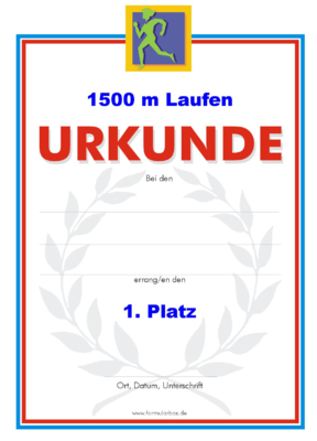 Urkunden Sportarten: Urkunde 1.500 m Laufen. PNG Datei