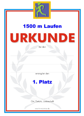 1500 m Laufen Urkunden (51 Stck) - Das Set '1500 m Laufen' besteht aus Urkunden fr die Platzierung 1 bis 3.