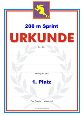 200 m Sprint Urkunden (51 Stck) - Das Set '200 m Sprint' besteht aus Urkunden fr die Platzierung 1 bis 3.