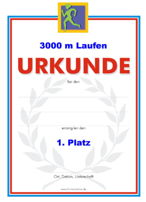 3000 m Laufen Urkunden (51 Stck) - Das Set '3000 m Laufen' besteht aus Urkunden fr die Platzierung 1 bis 3.