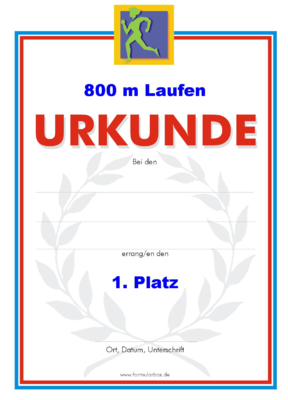 Urkunden Sportarten: Urkunde 800 m Laufen. PNG Datei