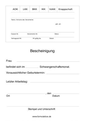 Arztpraxis: Bescheinigung, Schwangerschaft. PDF Datei