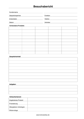 Organisieren, Planen: Besuchsbericht für Außendienst, Tabelle. PDF Datei