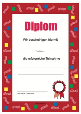 Diplome, Zertifikate: Teilnahme Diplom. PDF Datei