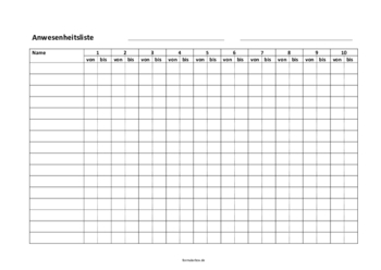 Organisieren, Planen: Anwesenheitsliste (Word). PDF Datei