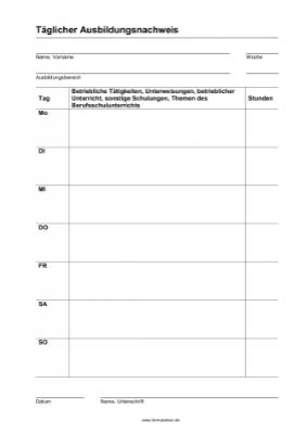 Organisieren, Planen: Täglicher Ausbildungsnachweis (PDF). PDF Datei