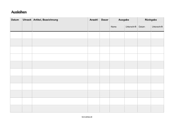 Organisieren, Planen: Ausleihliste für unterschiedliche Gegenstände, Anzahl (Word). DOC Datei