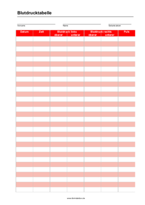 Fitness, Gesundheit: Blutdrucktabelle, Groß, Rot (Word). DOC Datei