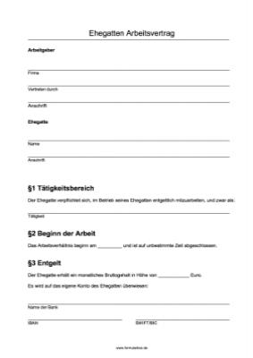 Personal, Bewerber: Arbeitsvertrag für Ehegatten (Word). DOC Datei