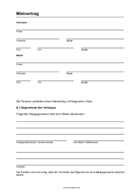 Word-Vorlage: Gewerblicher Mietvertrag zur Vermietung von Fahrzeugen, Maschinen, Geräten und Anlagen. Mietvertrag Fahrzeuge, Maschinen und Anlagen (Word) als DOC Datei