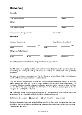 Immobilien: Mietvertrag Immobilie, Kurzzeitmiete (Word). DOC Datei