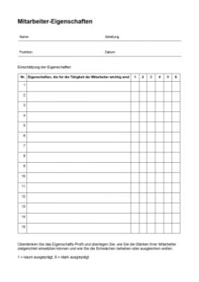 Personal, Bewerber: Mitarbeiterbewertung, Eigenschaften (Word). DOC Datei