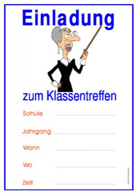 Einladung zum Klassentreffen (Lehrerin) - Flyer, Einladung, Einladungskarte zum Klassentreffen. Grafik mit Lehrerin.