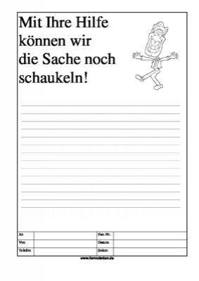 Cartoon Faxformular, mit Ihre Hilfe können ... - Cartoon-Faxformular mit Text: Mit Ihre Hilfe können wir die Sache noch schaukel ...