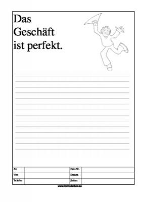 Cartoon Faxformular, das Geschft ist perfek - Cartoon-Faxformular mit Text: Das Geschft ist perfekt.