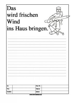 Cartoon Faxformular, das wird frischen Wind - Cartoon-Faxformular mit Text: Das wird frischen Wind ins Haus bringen.