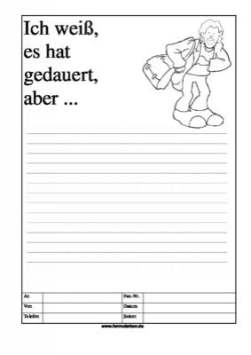 Cartoon Faxformular, ich wei, es hat gedauert ... - Cartoon-Faxformular mit Text: Ich wei, es hat gedauert, aber ...