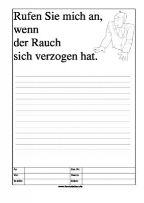 Cartoon Faxformular, Wufen Sie mich an, wenn ... - Cartoon-Faxformular mit Text: Rufen Sie mich an, wenn der Rauch sich verzogen ha ...