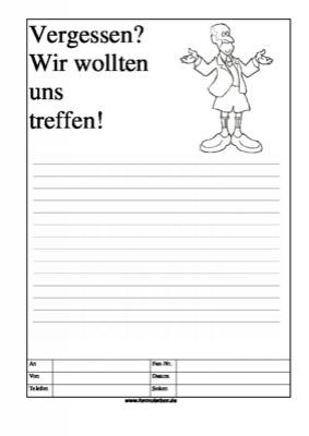 Cartoon Faxformular, vergessen? - Cartoon-Faxformular mit Text: Vergessen? Wir wollten uns treffen!