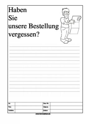 Cartoon Faxformular, haben Sie unsere Bestellung ... - Cartoon-Faxformular mit Text: Haben Sie unsere Bestellung vergessen?