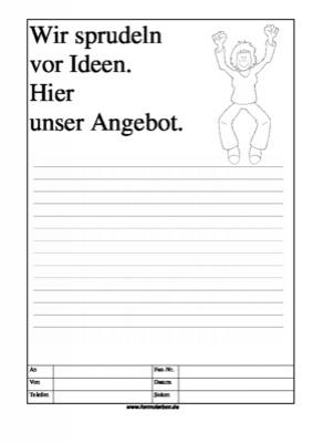 Cartoon Faxformular, wir sprudeln vor Ideen - Cartoon-Faxformular mit Text: Wir sprudeln vor Ideen. Hier unser Angebot.