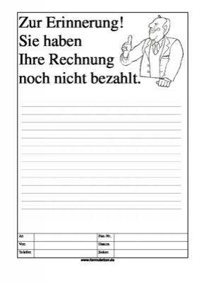 Cartoon Faxformular, zur Erinnerung - Cartoon-Faxformular mit Text: Zur Erinnerung! Sie haben Ihre Rechnung noch nicht ...