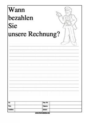 Cartoon Faxformular, wann bezahlen Sie unsere Rechnung - Cartoon-Faxformular mit Text: Wann bezahlen Sie unsere Rechnung?