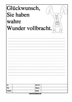 Cartoon Faxformular, Glckwunsch, Sie haben Wunder ... - Cartoon-Faxformular mit Text: Glckwunsch, Sie haben wahre Wunder vollbracht.