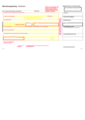 Finanzen: Überweisungsschein, Zahlschein (Konto, BLZ). PDF Datei