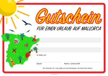 Gutscheine: Gutschein 'Mallorca-Urlaub'. PDF Datei