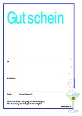 Gutschein 'Cocktailglas' - Gutscheinvorlage mit Cocktailglas für einen Geschenkgutschein im Hochformat.