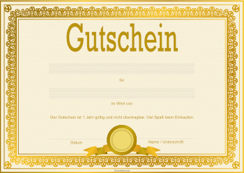 Gutschein Aktie, Gold Geschenkgutschein goldene Aktie zum Ausdrucken. Aktiengutschein, Geschenkgutschein im Querformat.