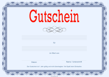 Gutscheine: Gutschein 'Aktie, Blau'. PDF Datei