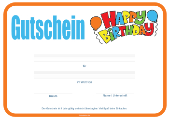 Gutscheine: Gutschein 'Happy birthday, Blau'. PDF Datei