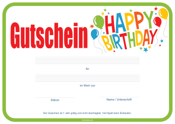 Gutscheine: Gutschein 'Happy birthday, Rot Grün'. PDF Datei