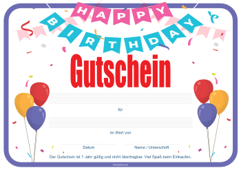 Gutscheine: Gutschein 'Happy birthday, Wimpel'. PDF Datei