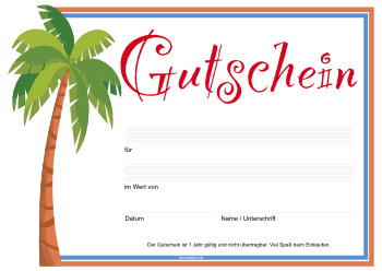 Gutscheine: Gutschein 'Palme, Pflanzen, Urlaub'. PDF Datei