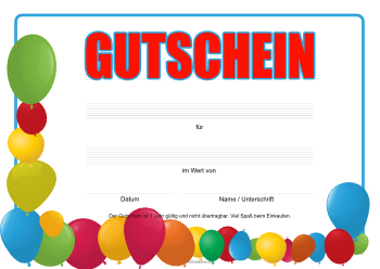 Gutschein Luftballons Geschenkgutschein Luftballons. Für einen Geschenkgutschein zum Ausdrucken im Querformat.