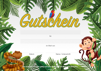 Gutschein 'Zoo, Tiere' - Gutscheinvorlage Urlaub, Zoo, Tiere für einen Geschenkgutschein im Querformat.