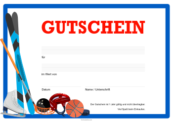 Gutscheine: Gutschein 'Sport, Sportgeräte'. PDF Datei