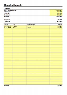 Haushaltsbuch mit Budget (Excel) - Excel-Tabelle Haushaltsbuch. Tabelle zur Übersicht über monatliche Einnahmen und Ausgaben für Privathaushalte.