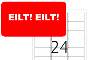 Herma-Etikett 4645: Eilt! Rotes Etikett Eilt! Eilt! für Herma Etikett 63,5 x 33,9 mm. Druckvorlage für einen DIN-A4-Etikettenbogen.