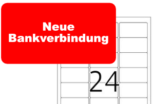 Herma-Etikett 4645: Neue Bankverbindung Rotes Etikett Neue Bankverbindung für Herma Etikett 63,5 x 33,9 mm. Druckvorlage für einen DIN-A4-Etikettenbogen.