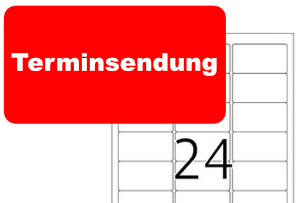 Rotes Etikett 'Terminsendung' für Herma Etikett 63,5 x 33,9 mm. Herma-Etikett 4645: Terminsendung als PDF Datei