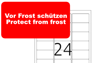 Herma-Etikett 4645: Vor Fost schützen, Protect from frost - Rotes Etikett 'Vor Fost schützen, Protect from frost' für Herma Etikett 63,5 x 33,9 mm.