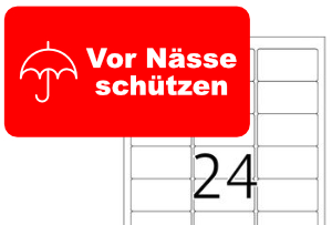 Rotes Etikett 'Vor Nässe schützen' für Herma Etikett 63,5 x 33,9 mm. Herma-Etikett 4645: Vor Nässe schützen als PDF Datei