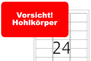 Herma-Etikett 4645: Vorsicht Hohlkörper - Rotes Etikett 'Vorsicht Hohlkörper' für Herma Etikett 63,5 x 33,9 mm.