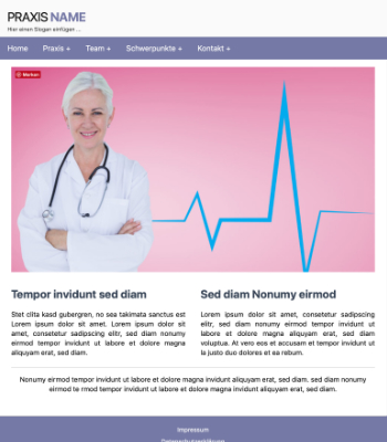 Website Template Arztpraxis Lila Für die Arztpraxis: Homepage, Website, Internetseite Lila in HTML, CSS, Javascript und PHP.